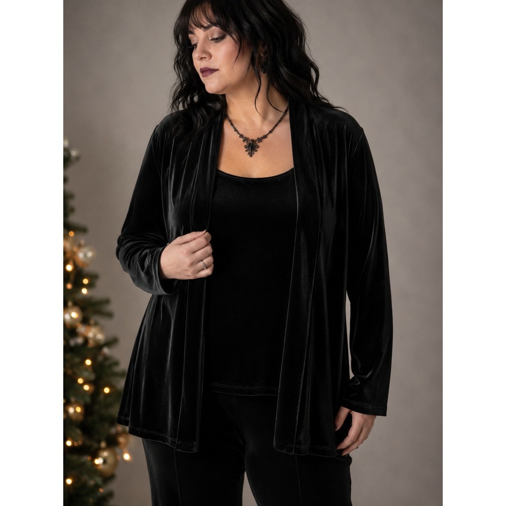 Notations Black Velour Cardigan Tank Set Elegant Evening Holiday Party Large